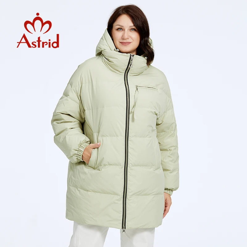 Astrid New Winter Clothes Women Loose Mid-Long Fashion Down Jacket Plus Size Women\'s Parka Hooded Simple Casual Quality Jackets