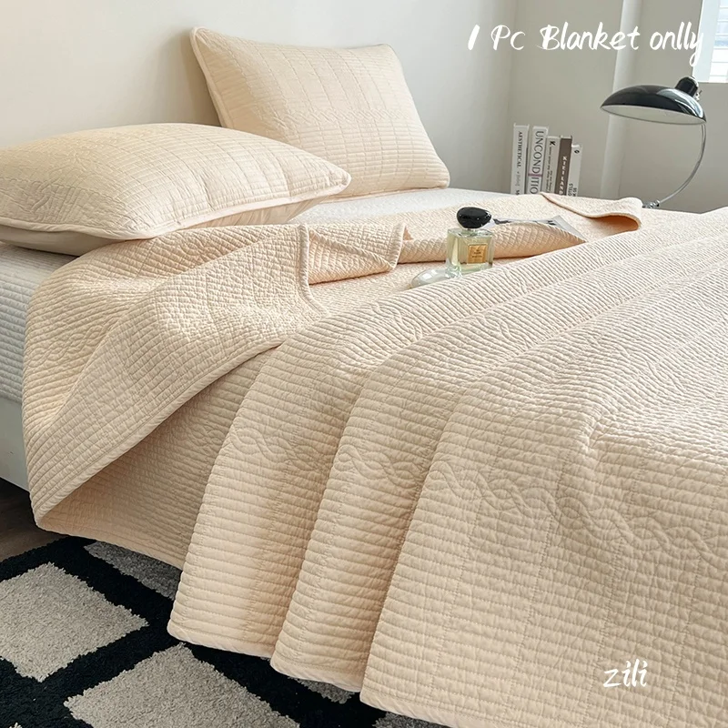 100% Cotton Quilted Bedspread Class A Standard Soft Breathable Cotton Bed Cover Blanket Machine Washable Solid Color