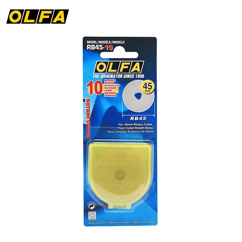 10 pezzi OLFA RB45-10 Coltello a rullo da 45 mm lama speciale ASB impugnatura antiscivolo lama affilata in acciaio legato utilizzata per: taglio/sartoria di tessuti//fai da te manuale/taglio in linea retta