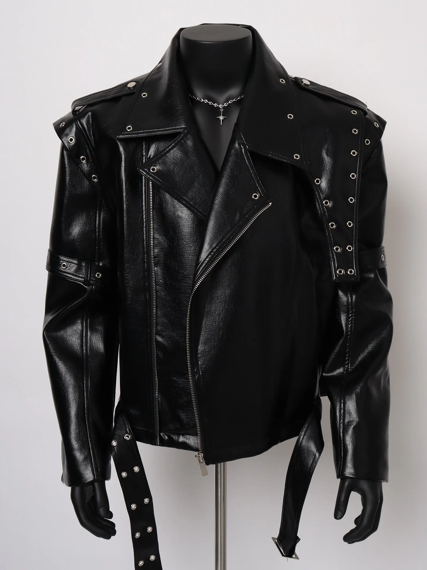 

Heavy Du Design Leather Jaet Men's Deconstructed Cool Motorcycle Outerwear Trendy Brand Loose Fit Zipper Long Sve or...