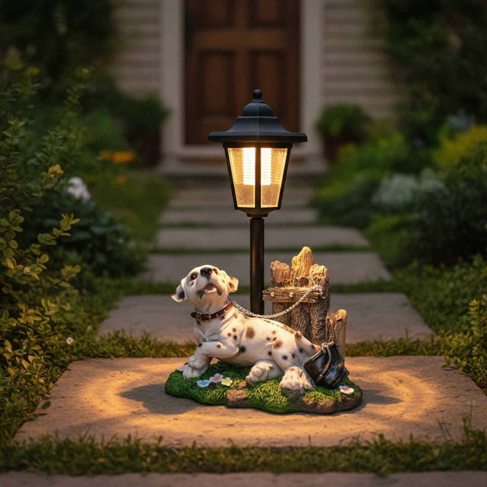 Dog Statue with Solar Lantern Automatic Solar Light with Dog Figurine Lawn Ornament Sturdy Yard Ornament Year-Round for Pathway view 5