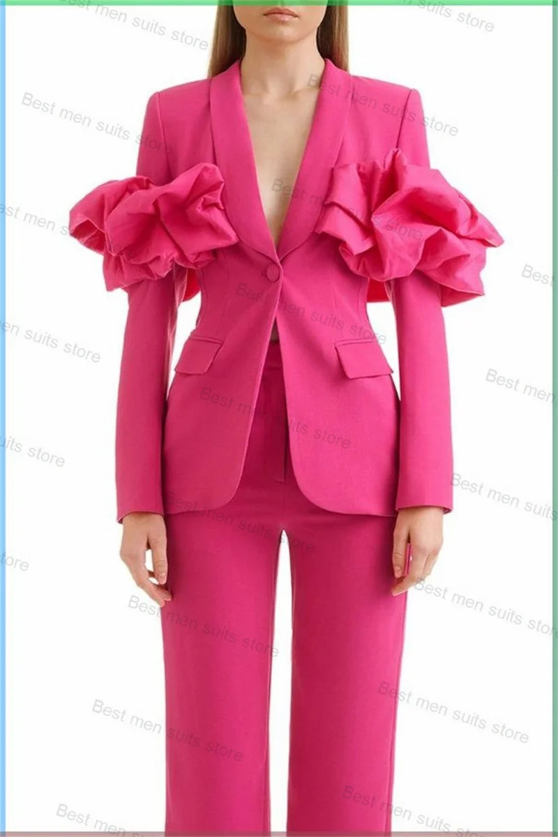 Terno feminino de 2 peças, conjunto de blazer e calças, jaqueta formal para senhora do escritório, pulseira decorativa, casaco de casamento, designer rosa, rosa e quente