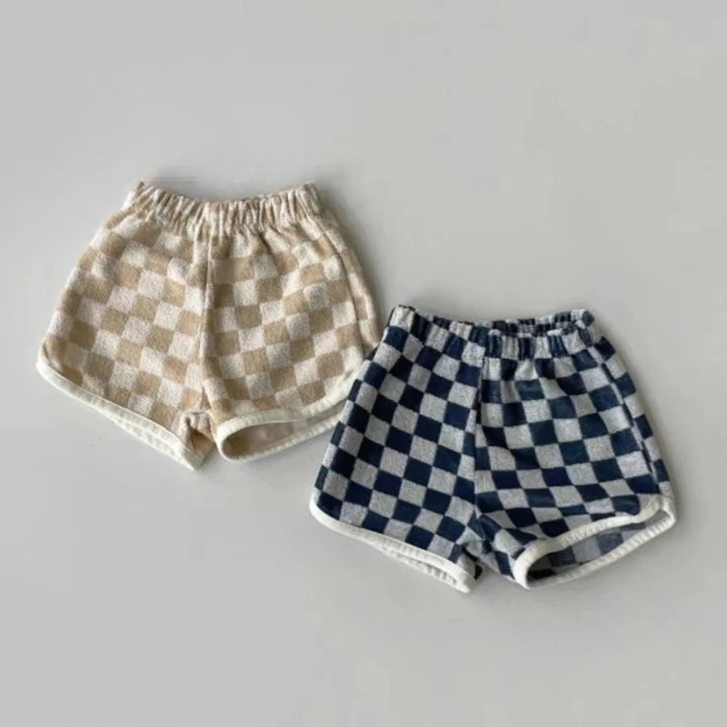 2024 Summer New Baby Cotton Loose Shorts Infant Boy Cotton Simple Plaid Pants Toddler Girl Striped Shorta Casual Children Outfit