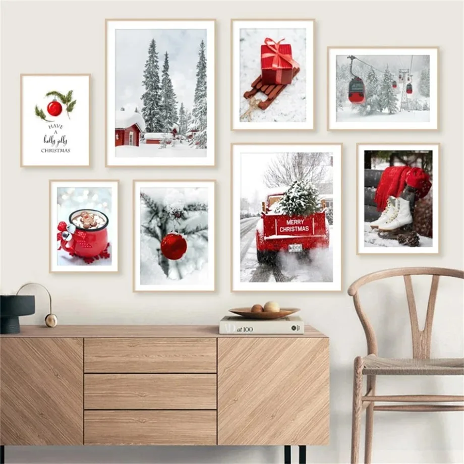 Merry Christmas Pine Tree Truck Ski Lift Wall Art Canvas Painting Nordic Posters And Prints Wall Pictures For Living Room Decor