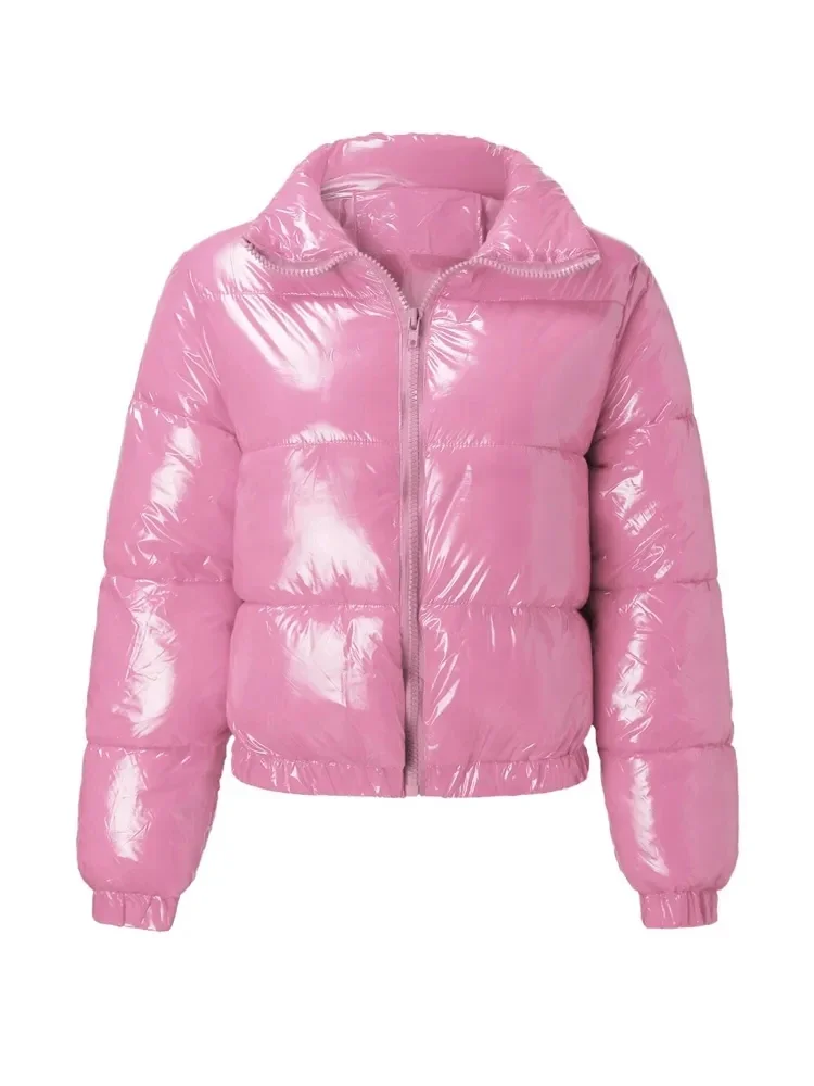 Jaqueta de inverno feminina 2025 oversized inchado brilhante bolha casaco sólido algodão acolchoado casaco quente à prova dwaterproof água parka feminino outerwear
