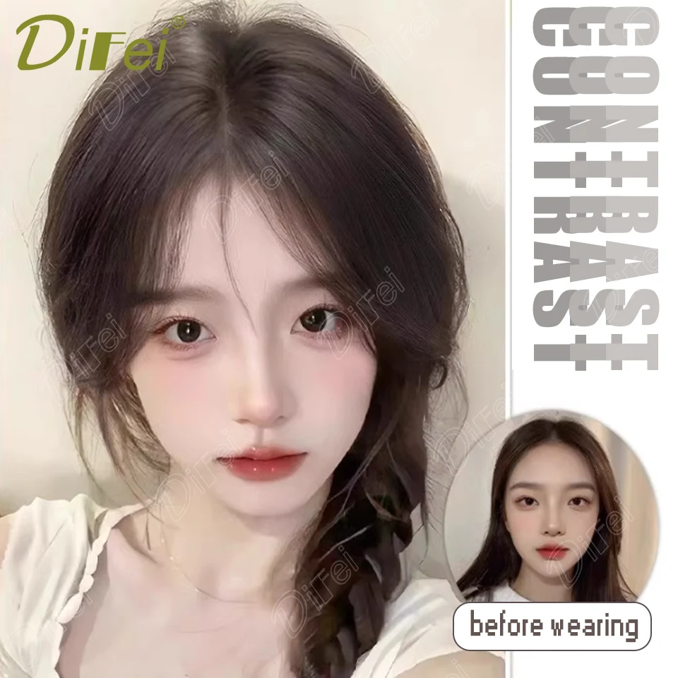 DIFEI Synthetic Bangs Wig Female 3D Invisible Light Air Bangs Natural Fluffy Thin Straight Hair Bangs Wig