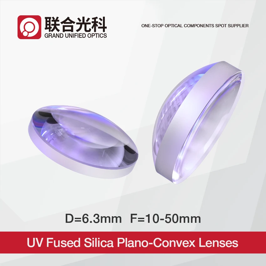 AR Coating UV Fused Silica Quartz Glass Optical Plano Convex Lens Diameter 6.3mm FL10mm to FL50mm