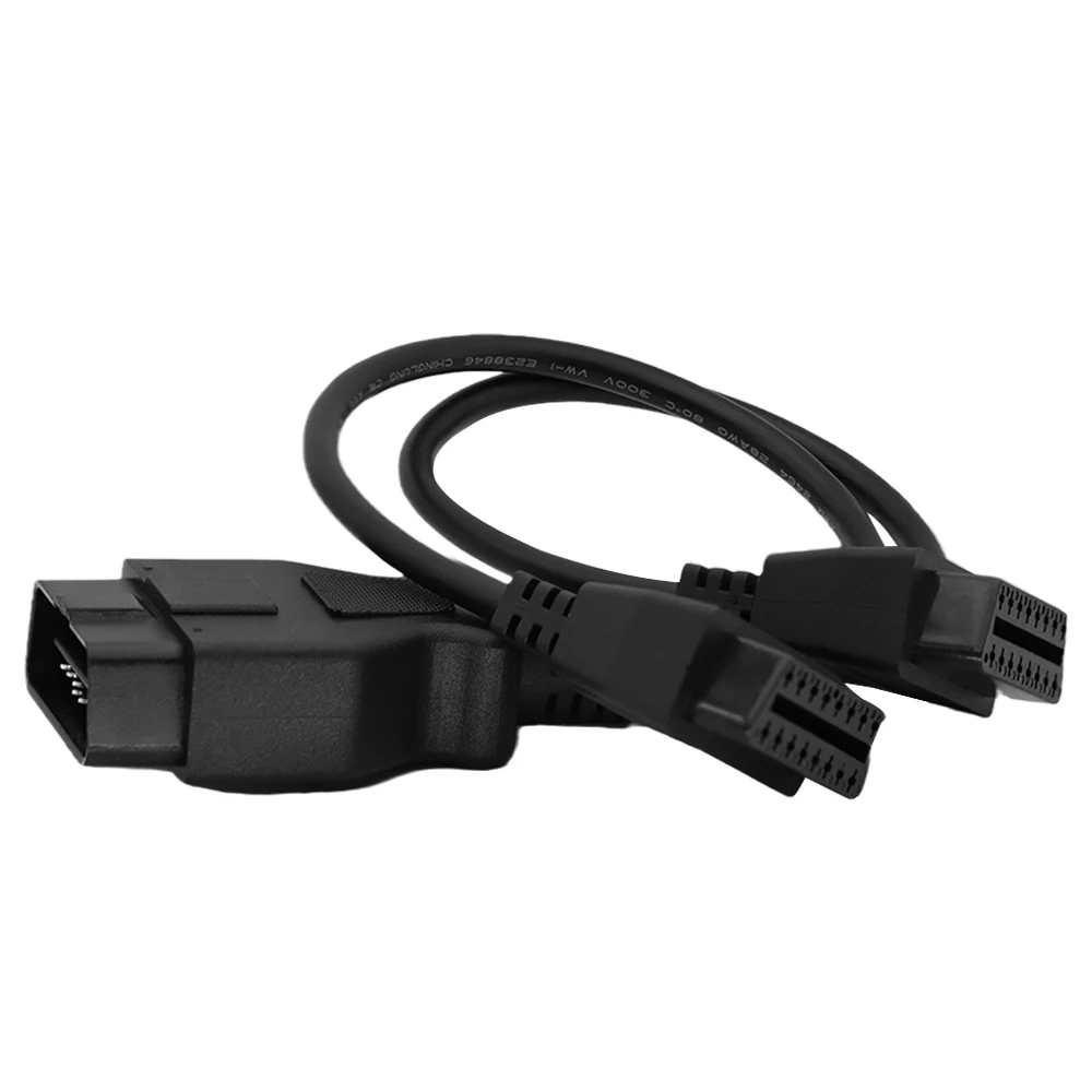 

16-контактный удлинительный кабель OBD2, разветвитель 2-в-1, 40 см, диагностический разъем OBDII «папа-двойной «мама» для автомобильного диагностического инструмента, сканера