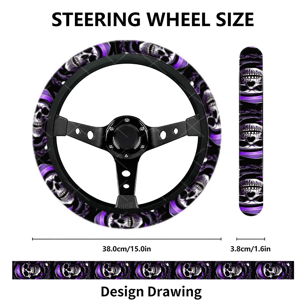 Skull Purple Steering Wheel Cover, Robust & Fashionable Design, Fits All Cars, Suvs, And Trucks, Interior Additions