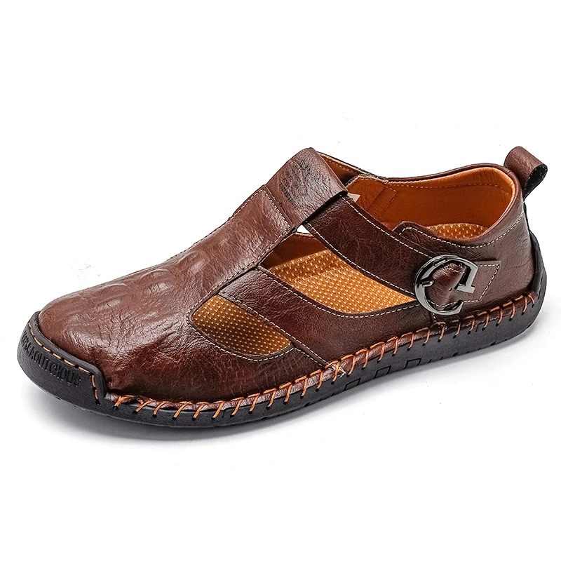 Fashion Mens Sandals Leather Summer Beach Casual Sandals Male Non-Slip Soft Comfortable Outdoor Shoes High Quality Man Sandals