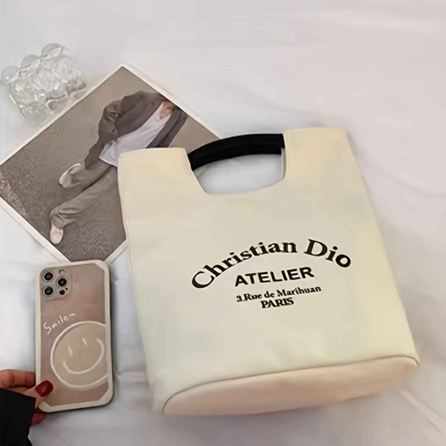 Tote Bag With Handle, Casual Simple Bucket Bag, Ideal For Office, Lunch Box, Student, Fashionable Design