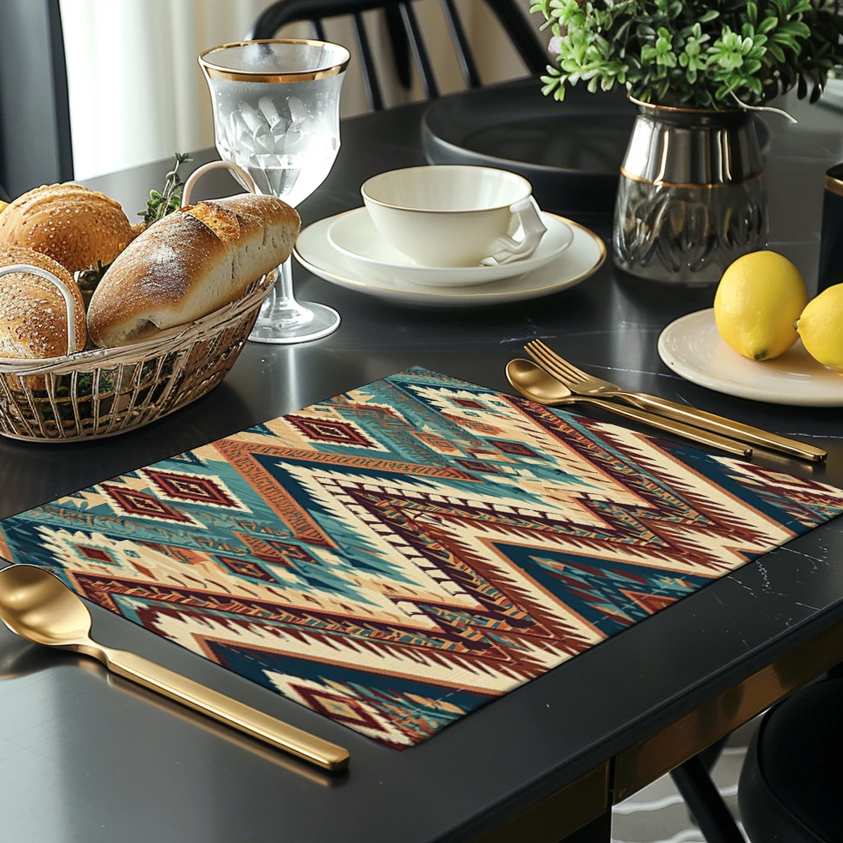 Nautical Anchor & Shell Pattern Polyester Placemats & Coasters - Decorative Table Linens for Home, Restaurant and Daily Use