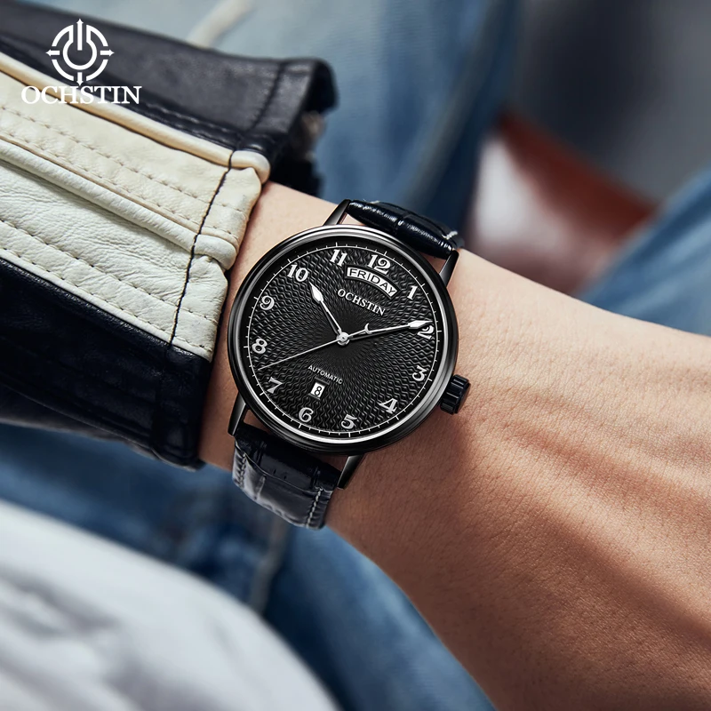 OCHSTIN Man Casual Male Automatic Mechanical Wristwatch High Grade Leather Strap Waterproof Daily Wear Timepiece Business Clock