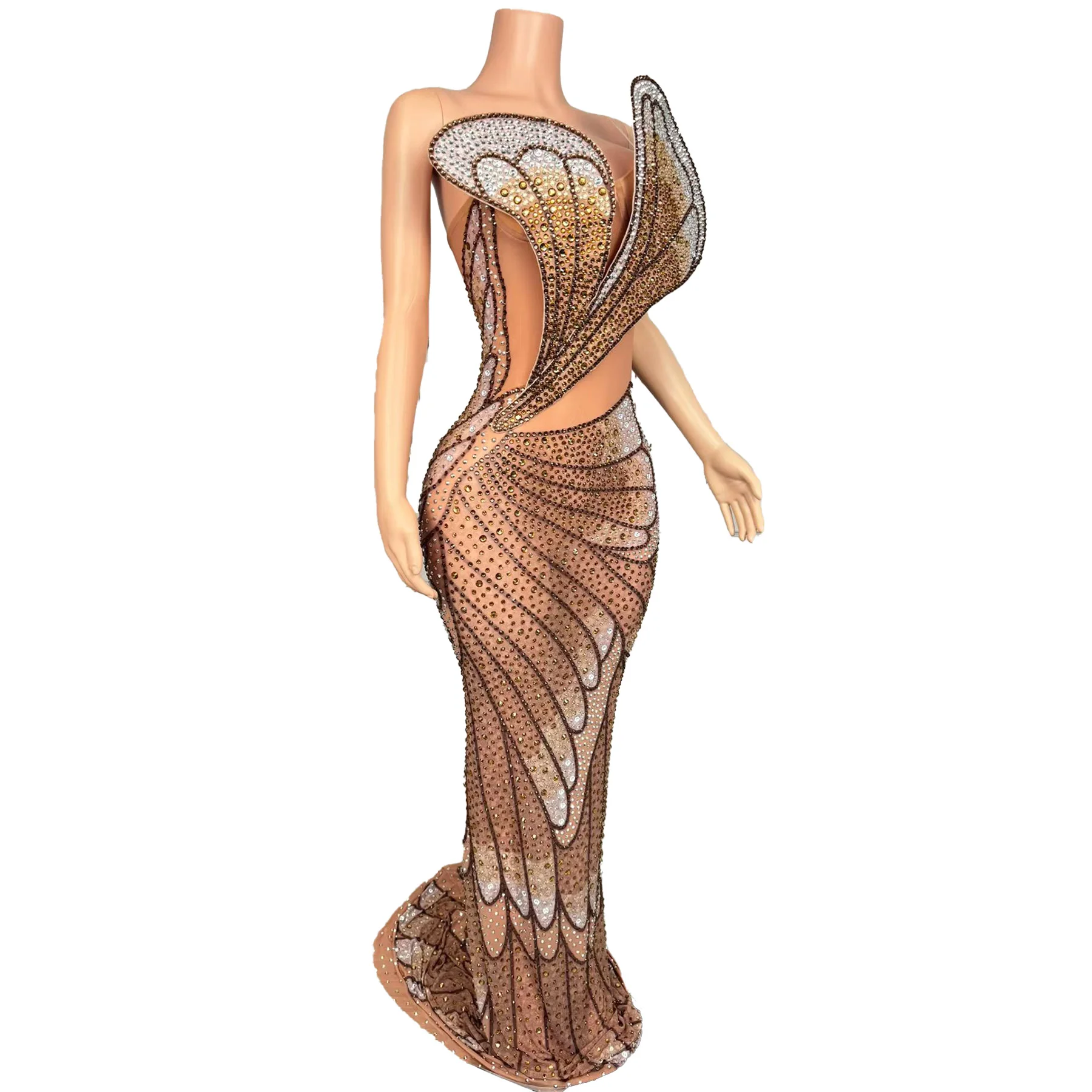 فستان سهرة نسائي أنيق بدون حمالات من Dieyi فستان بمنظور ثلاثي الأبعاد على شكل فراشة من حجر الراين للمشاهير فستان عشاء على السجادة الحمراء