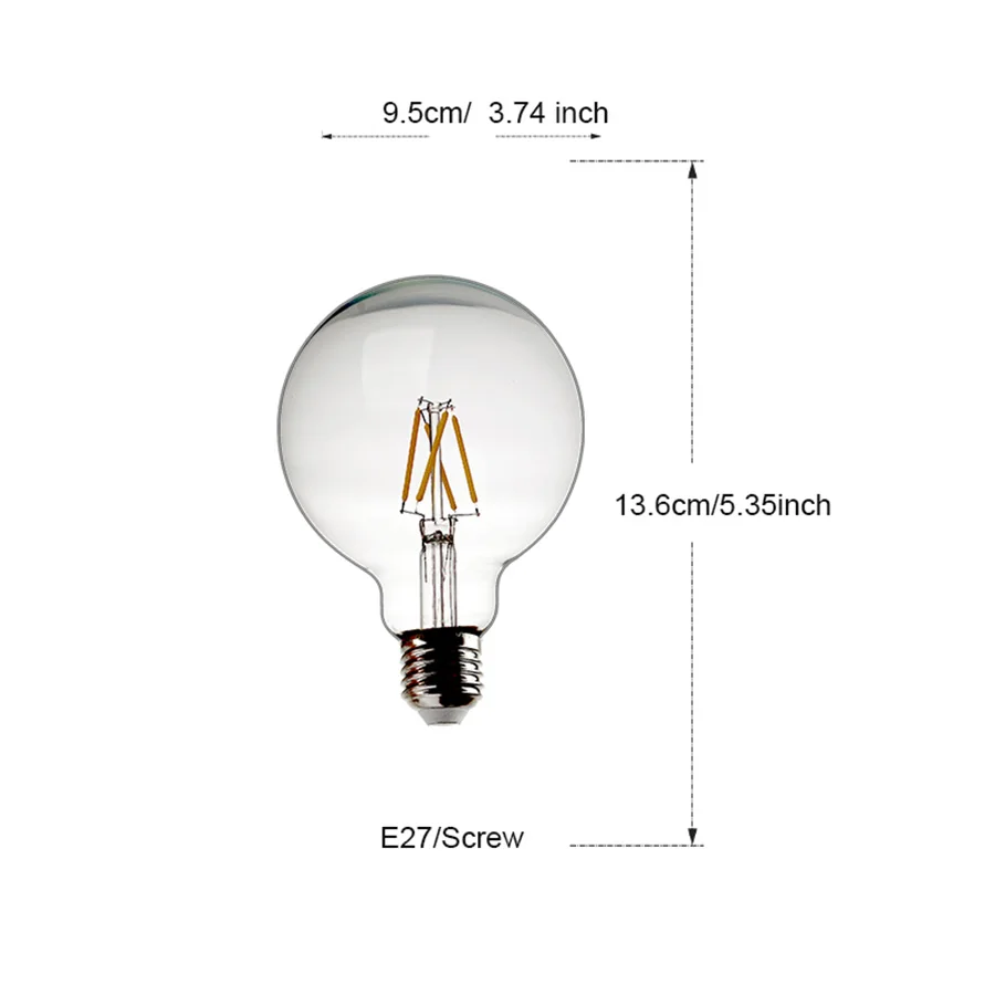 5W E27 Edison Retro LED Bulb, spherical transparent glass shade, warm white light 2700K, non-dimmable, suitable for decorative l