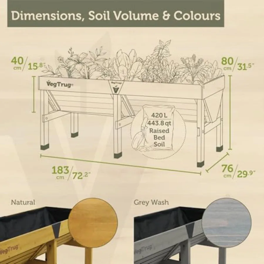 Classic Raised Bed Cedar Wood Planter with Segmented Design, Natural, Medium 1.8m - V-Shaped Raised Garden Bed for Outdoor Gard
