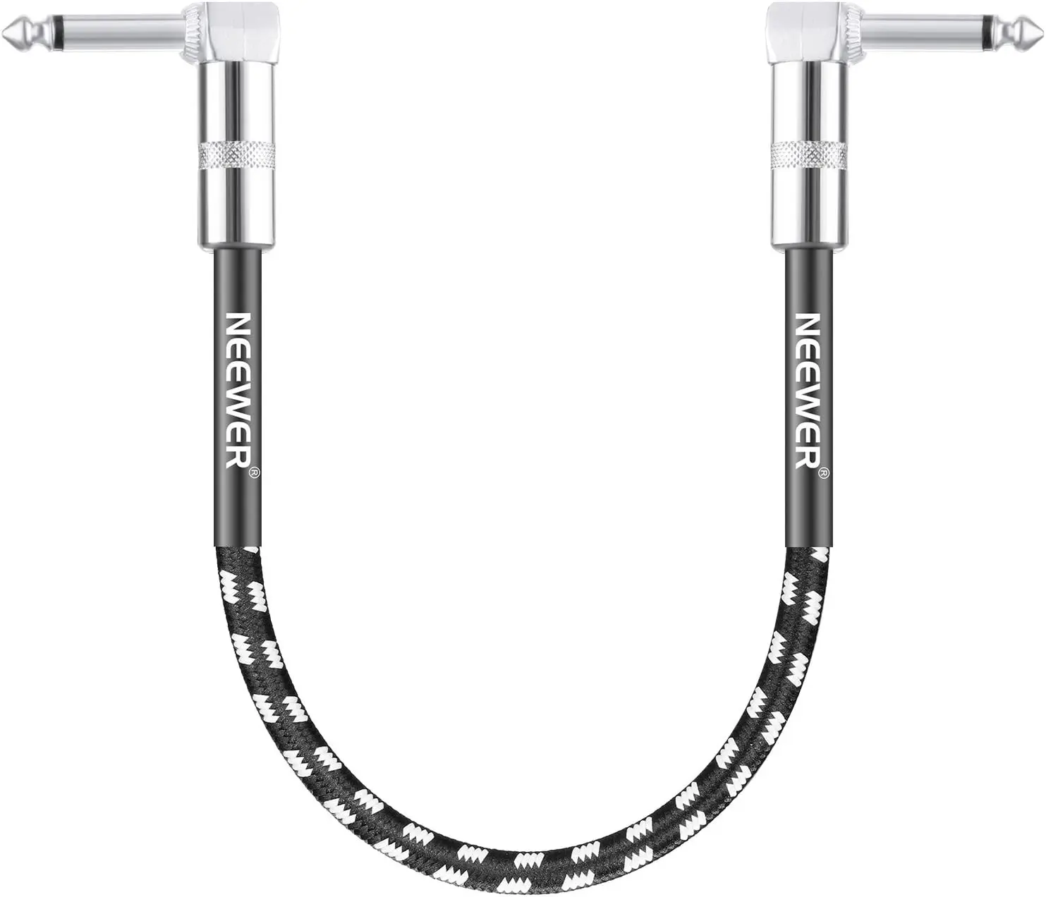 Neewer® 1 feet guitar patch cable with 1/4 inch right angled plug, black and white patterned woven jacket