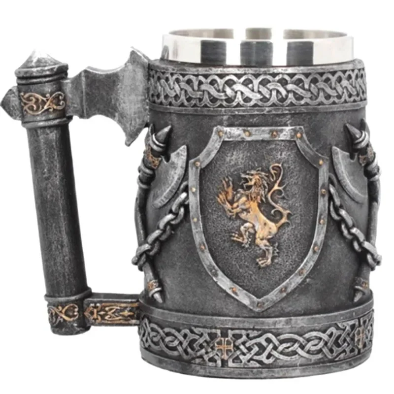 Medieval Hatchet Design 3D Beer Mug Big Capacity Tankard Stainless Steel Resin Coffee Cups and Mugs Christmas Halloween Gift