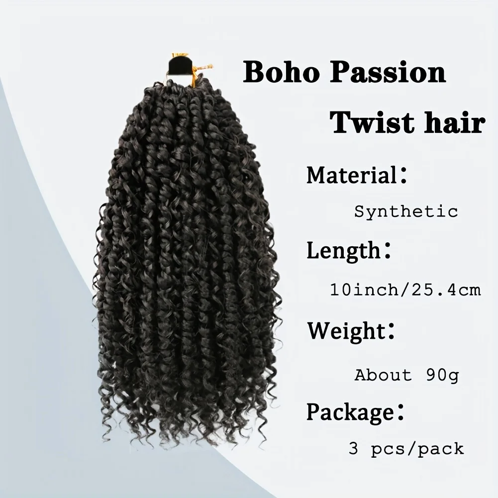 Rambut Crochet Putar Gairah Sintetis 10 Inci Rambut Kepang Putaran Gairah Pra-melingkar Pendek Rambut Crochet Bohemian Ekstensi Rambut