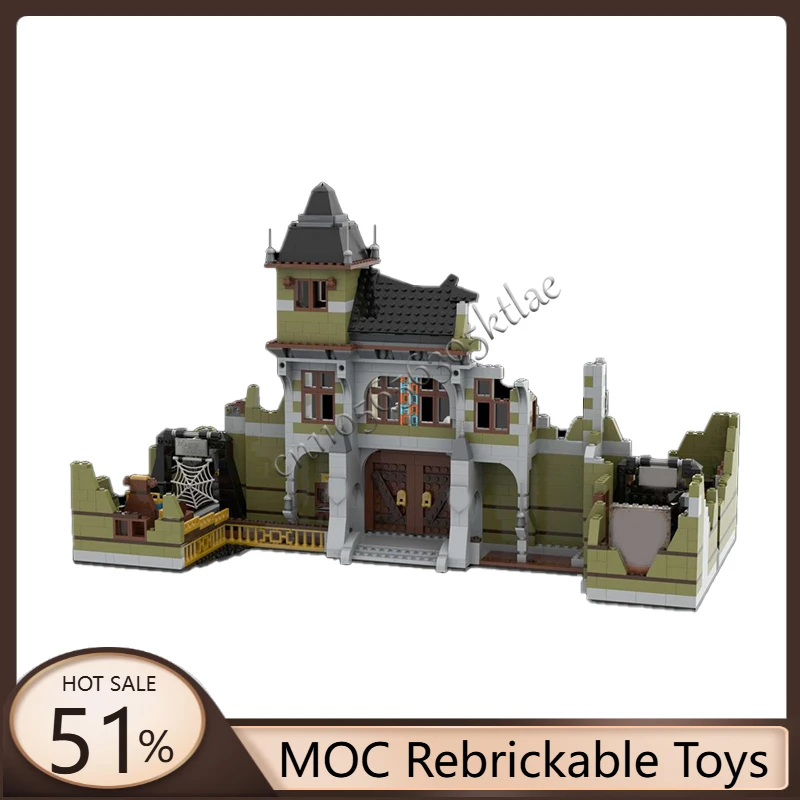 

New 1828PCS MOC Ruins Street View Ruins Haunted House Build Model DIY Creation Puzzle Technology Creative Assembly Kids Toy Gift