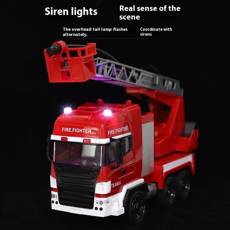 Remote Control Fire Ladder Truck para Crianças, Elétrica, One-Key, Simulação de Água, Rescue Sound and Light Lift, Brinquedos para Meninos, Novo