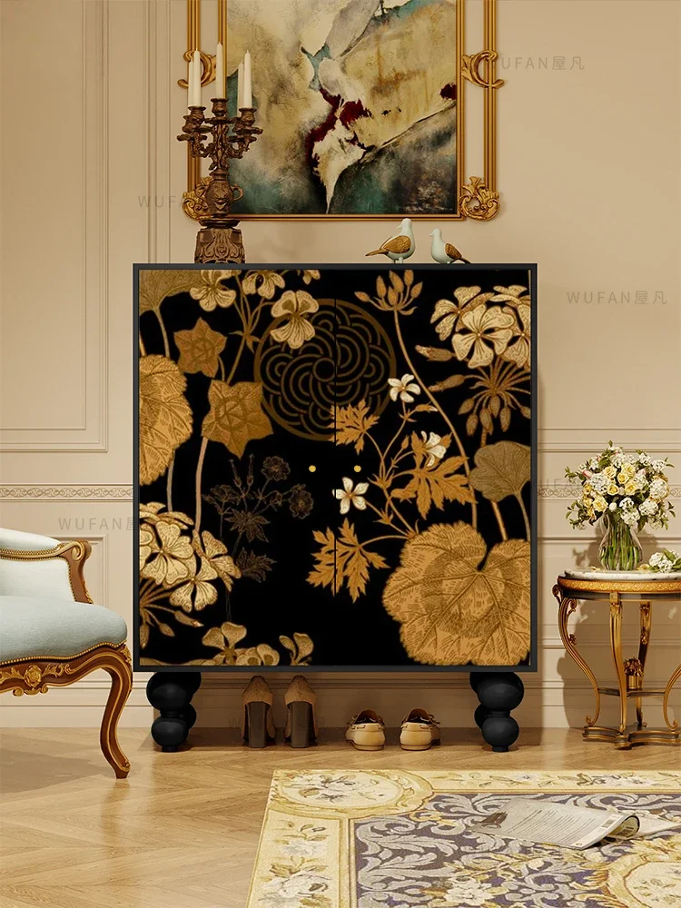 

French solid wood retro shoe cabinet, living room decorative side cabinet, Chinese style home entrance cabinet, storage