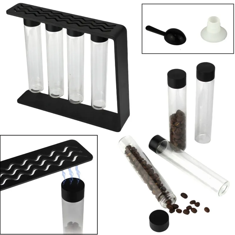 Magnet Coffee Beans Storage Container Tube Display Rack with Funnel Tea Bottle Glass Single Dose Coffeeware Barista Accessory