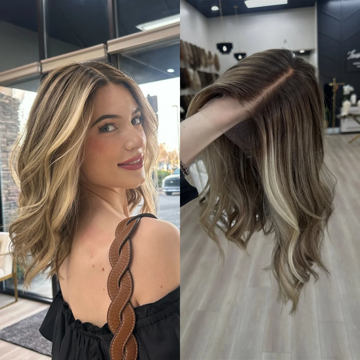Shoulder Hair Ombre Ash Brown High Quality Synthetic Lace Wig Blonde Balayage Realistic Look Natural Hairline Daily Cosplay Wig
