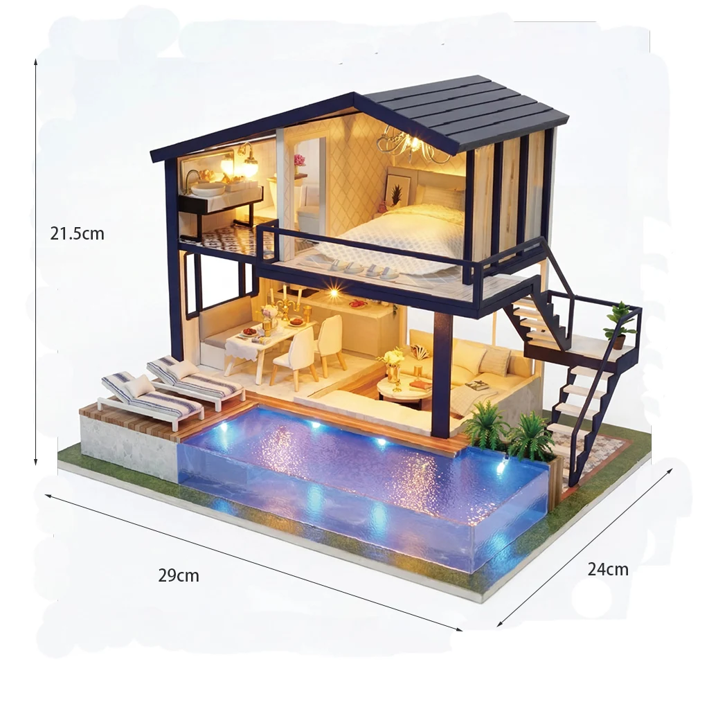 OUZEY Kit modello in legno per casa delle bambole con appartamento temporale fai-da-te, oltre 14 set di costruzione di ville creative, regalo di compleanno educativo per adulti e adolescenti