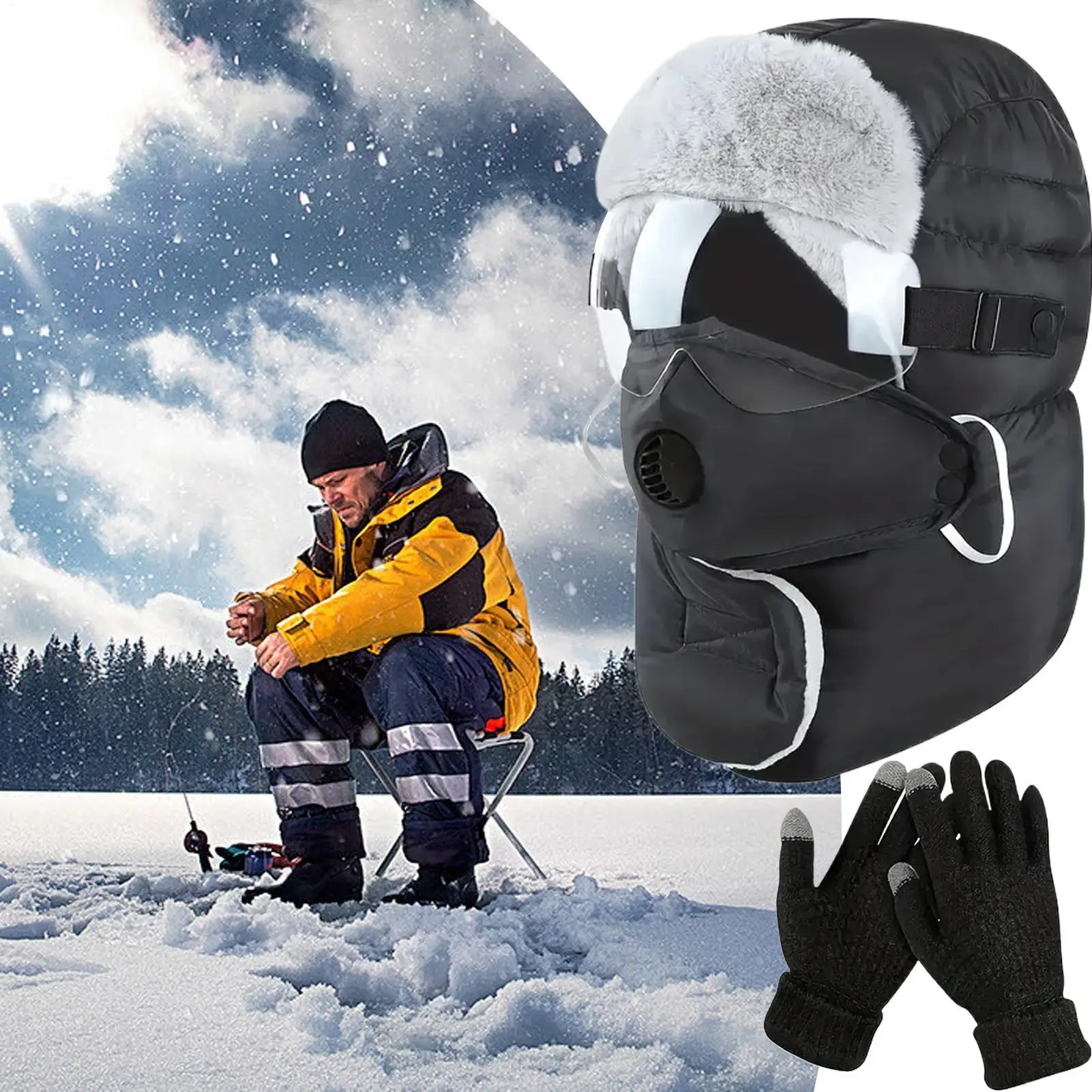 Gorro de cazador para hombre 4 en 1, accesorios cálidos Unisex para ciclismo, gorro de cazador de invierno para esquiar, patinaje, resaca, Camping