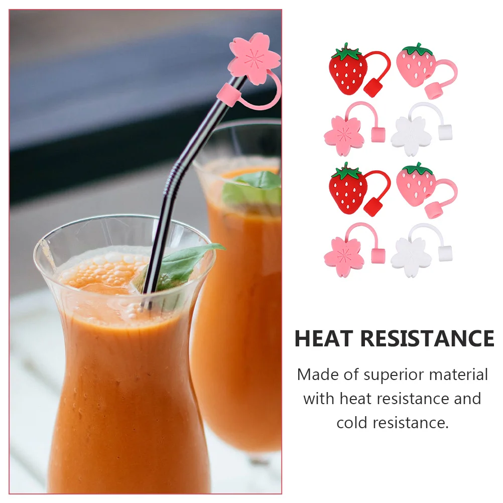 

8 шт. силиконовые чехлы для соломинки с клубничным узором, пищевые герметичные колпачки для чашек, многоразовые аксессуары для напитков, кухонный бар