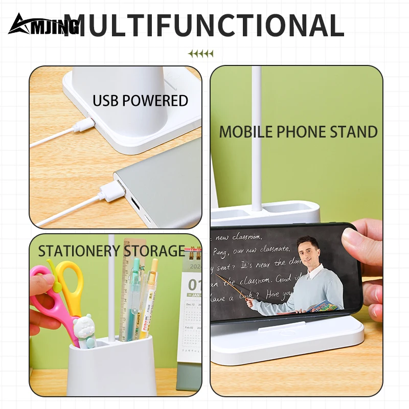 Table Lamp USB Plug Chargeable LED Desk Lamp Dormitory Bedroom Bedside Reading Night Light Eye Protection Lamp With Pen Holder