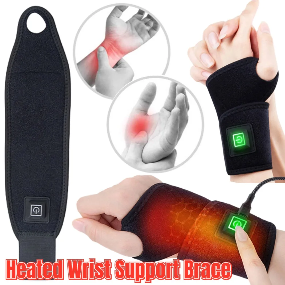 Electric Heated Wrist Brace Wrap Pain Relief Wrist Warmer Support Wristband USB Charging 3 Level Temperature for Joint Care