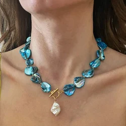 Y2K Trend Wedding Party Jewelry Blue Shell Sheet Choker Necklace For Women Elegant White Imitation Pearl Pendant Necklaces X0279