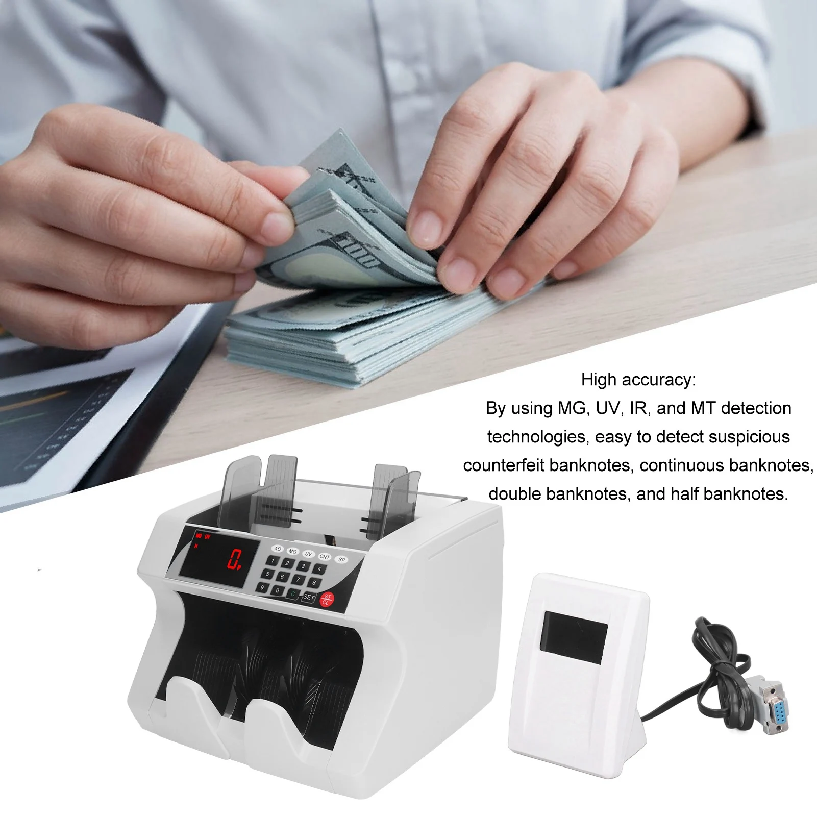 

80W Money Counter Accurate Counting LCD Alarm Mini Commercial Bill Cash Counting Machine for Supermarkets 110V-220V