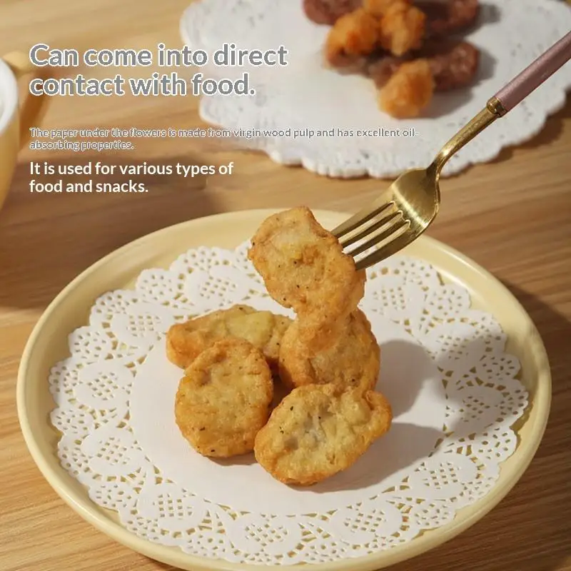 50/100Pcs Oil-absorbing Paper Kitchen Fried Food Flower Bottom Paper Baking Cake Pizza Snack Round Household Lace Paper Pad