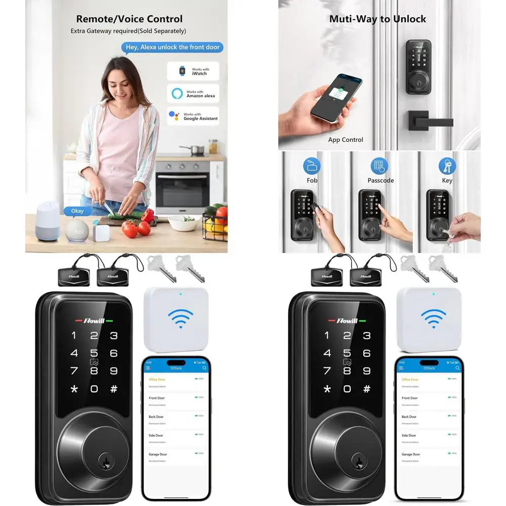 

Smart Door Lock with Touchscreen Keypad, App Control, Auto-Lock Feature for Front Door, Includes Gateway