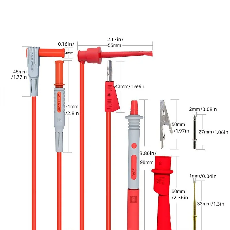 Kit de cabos de teste de multímetro p1308b, 18 peças, com agulhas substituíveis, clipes de jacaré, plugue banana de 4mm para testar clipes de gancho