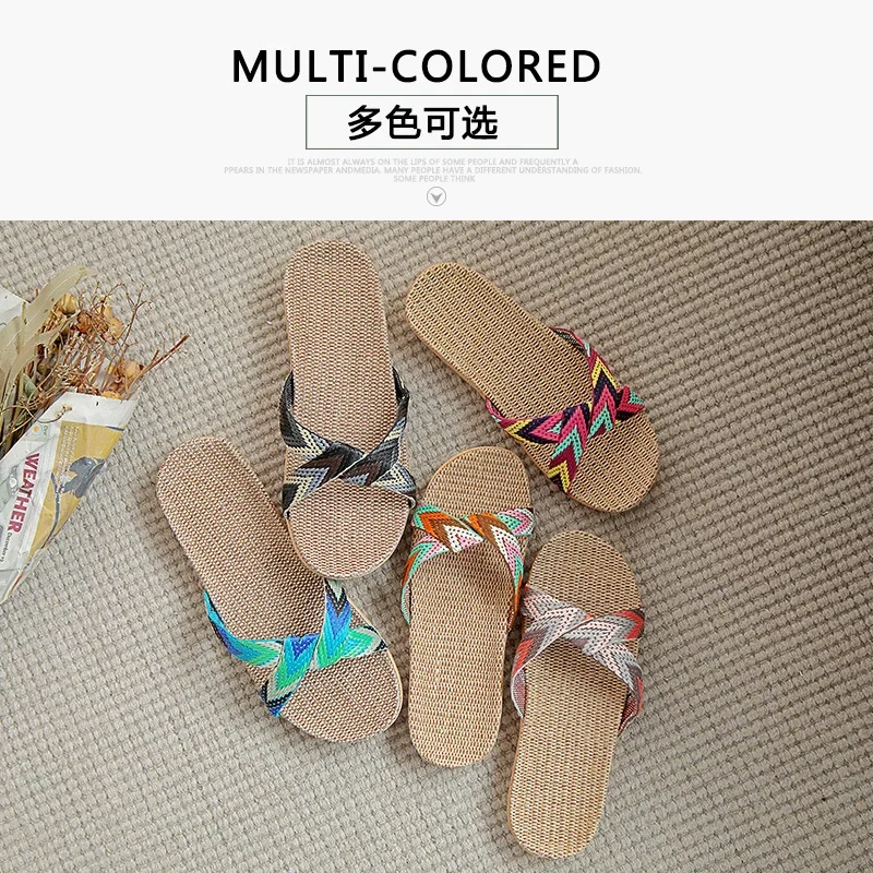 Summer Unisex Slippers Men Women Linen Lightweight Casual Slippers Floor Women Shoes Casual Flat Home Bohemian Style Men Sandals