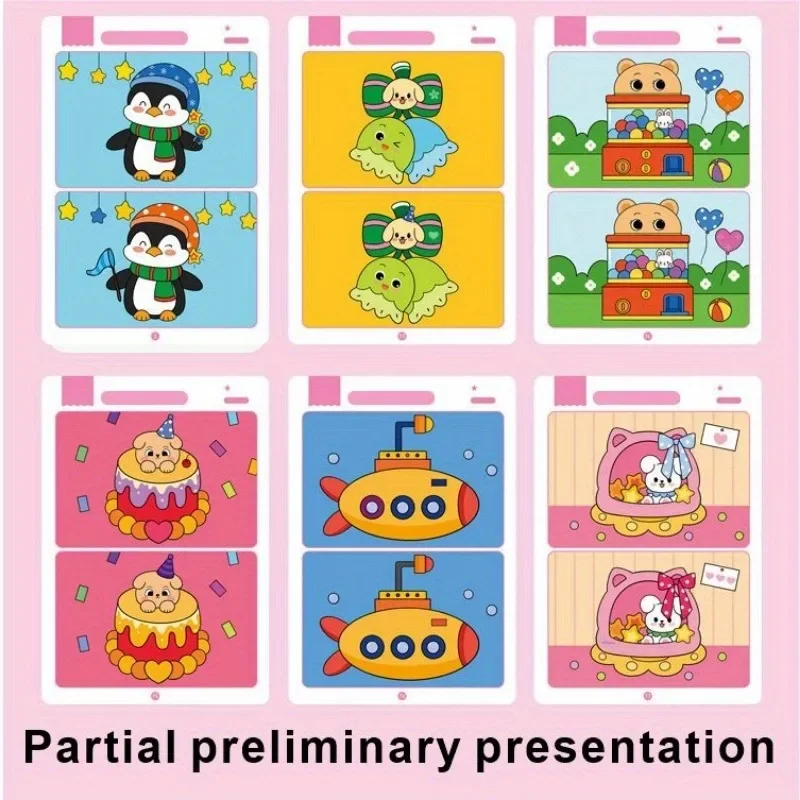 تتميز بطاقات التدريب عليها رسومات "العثور على الفرق" - مصممة للتدريب على الاهتمام التعليمي تتضمن بطاقات قابلة للمسح