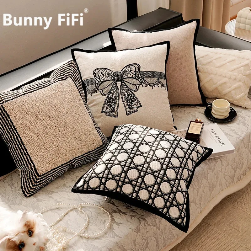 Nordische Luxus-Kissenbezüge mit Spitzen-Schleifenmuster, Chenille, weich, geometrisches Muster, dekorative Kissenhülle für Sofa, Bett, Dekoration