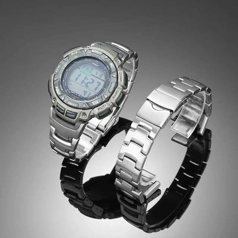 تعديل سبائك التيتانيوم حزام الساعات ل كاسيو PRG-240 PRG-130Y/T PRW-1500 عالية الجودة حزام معدني الشق سيليكون سوار الرجال #5