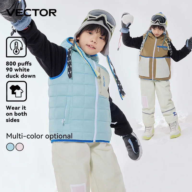 VECTOR Children\'s Double-sided Down Jacket Mid-level Vest for Warmth and Protection Suitable for Indoor and Outdoor Skiing