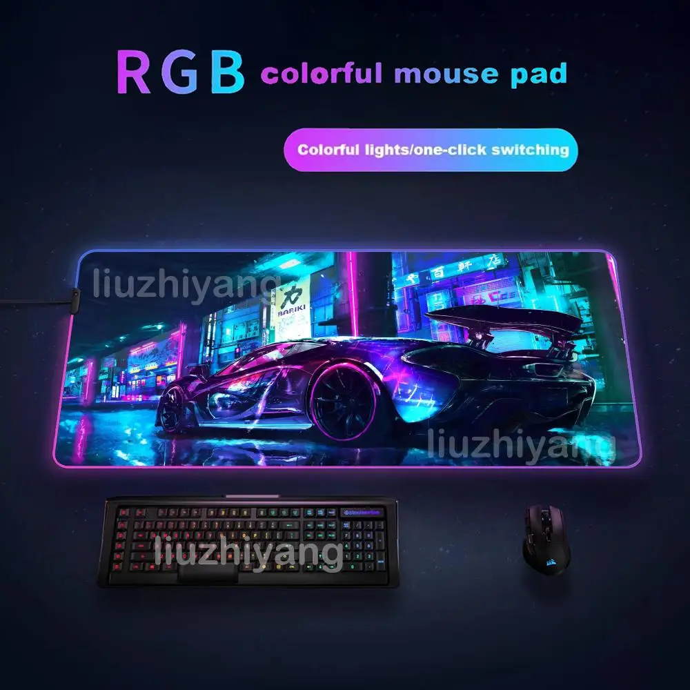 

Neon Car Design Mouse Pad Large RGB Gaming Mousepad LED Light Locked Edges Game Accessories Table Pads PC Keyboard Mat XXL 90x40