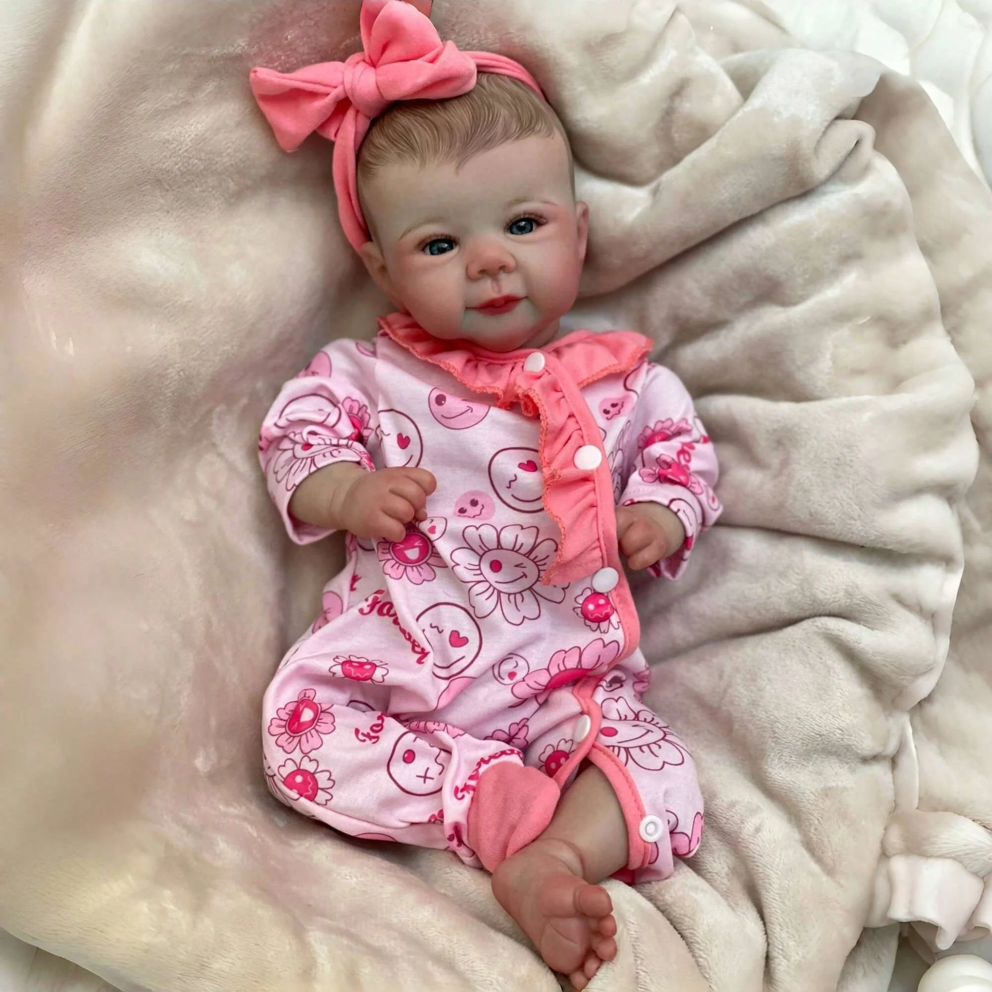 Muñeca Reborn Juliette Bebe de 19 pulgadas, piel pintada realista con cuerpo suave y peluche, muñeca bebé recién nacida hecha a mano para regalos y colección