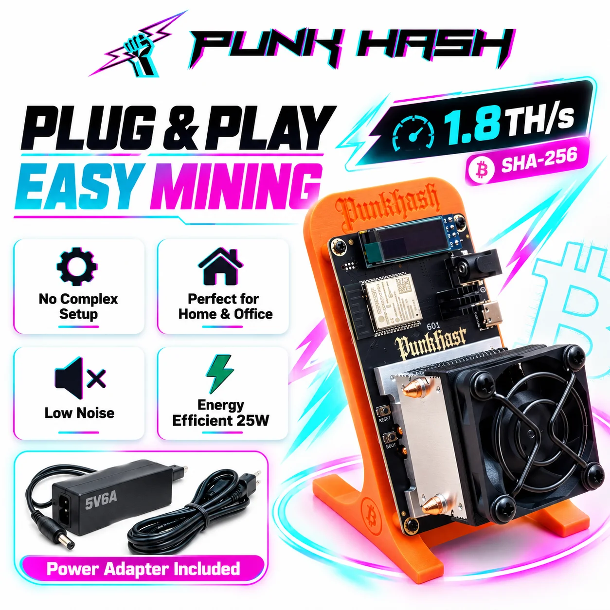 Bitaxe Gamma 602 1.8TH/s BTC Lottery Miner 25W Low Power BM1370 ASIC Chip Open Source Bitcoin Mining Device