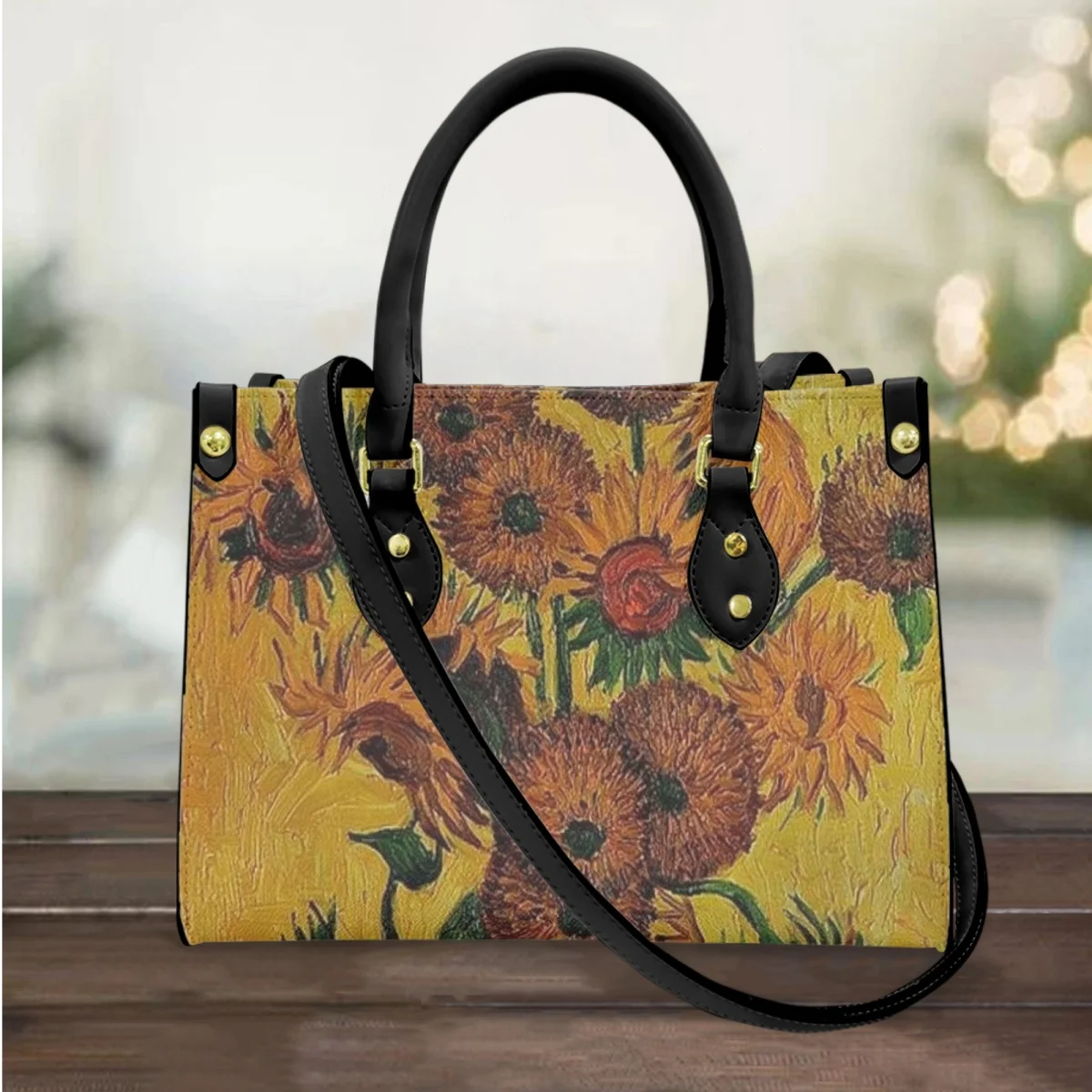 

Van Gogh Oil Painting Sunflower Print Women's Casual HandBags Designer Brand Top Handle Totes Small Pu Leather Coin Purse Gift