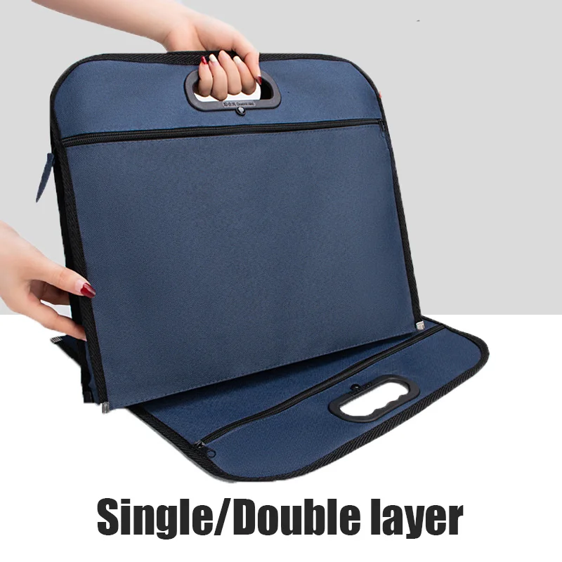 Grote Capaciteit Met Rits Draagbare Aktetas B4 Canvas Business Handtas Document Houder Double Layer Aktetas Kantoorbenodigdheden