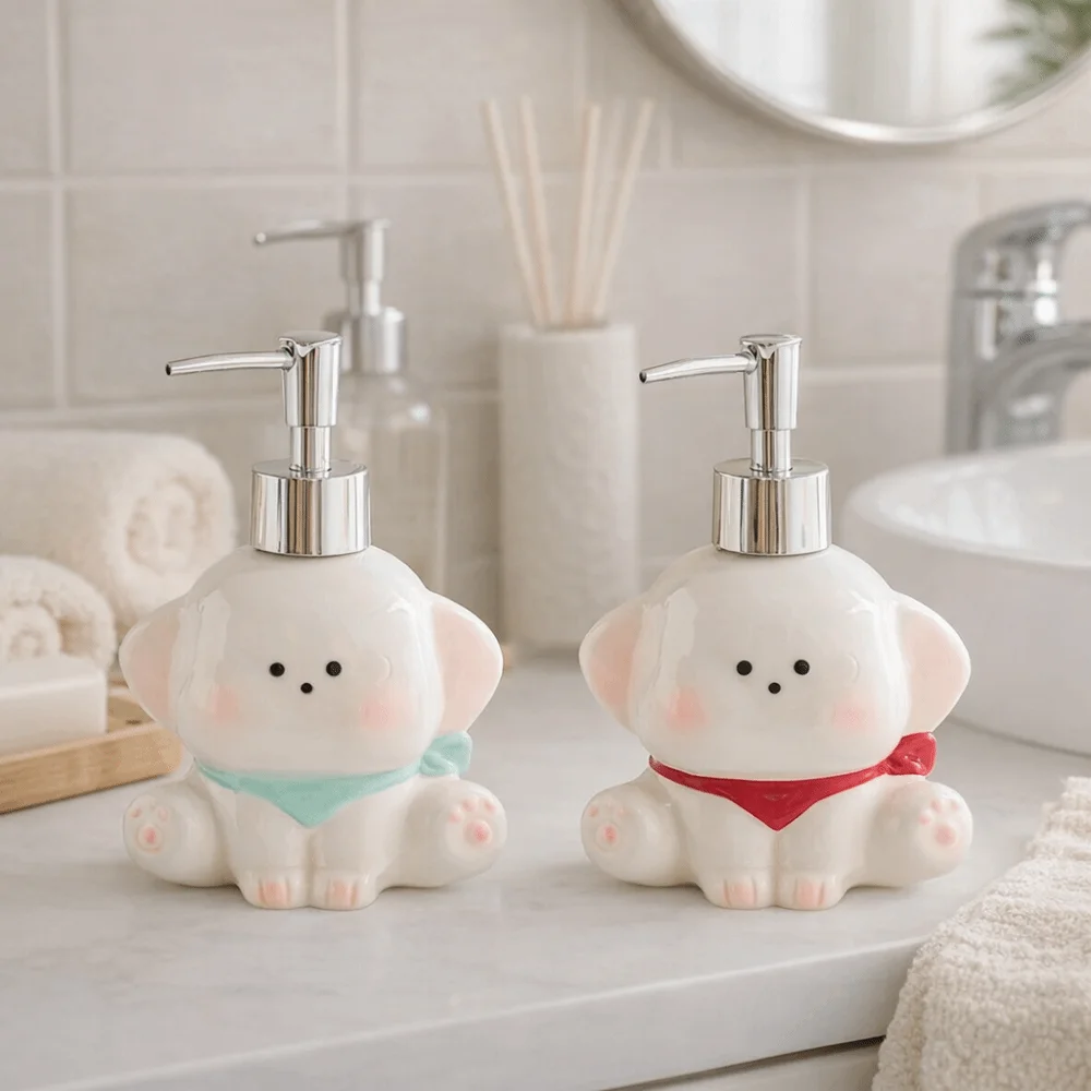 Creative Ceramic Liquid Soap Dispenser Dog Shape Empty Bottle Dog Shape Lotion Bottle Cute Press Pump Shampoo Bottle Bathroom