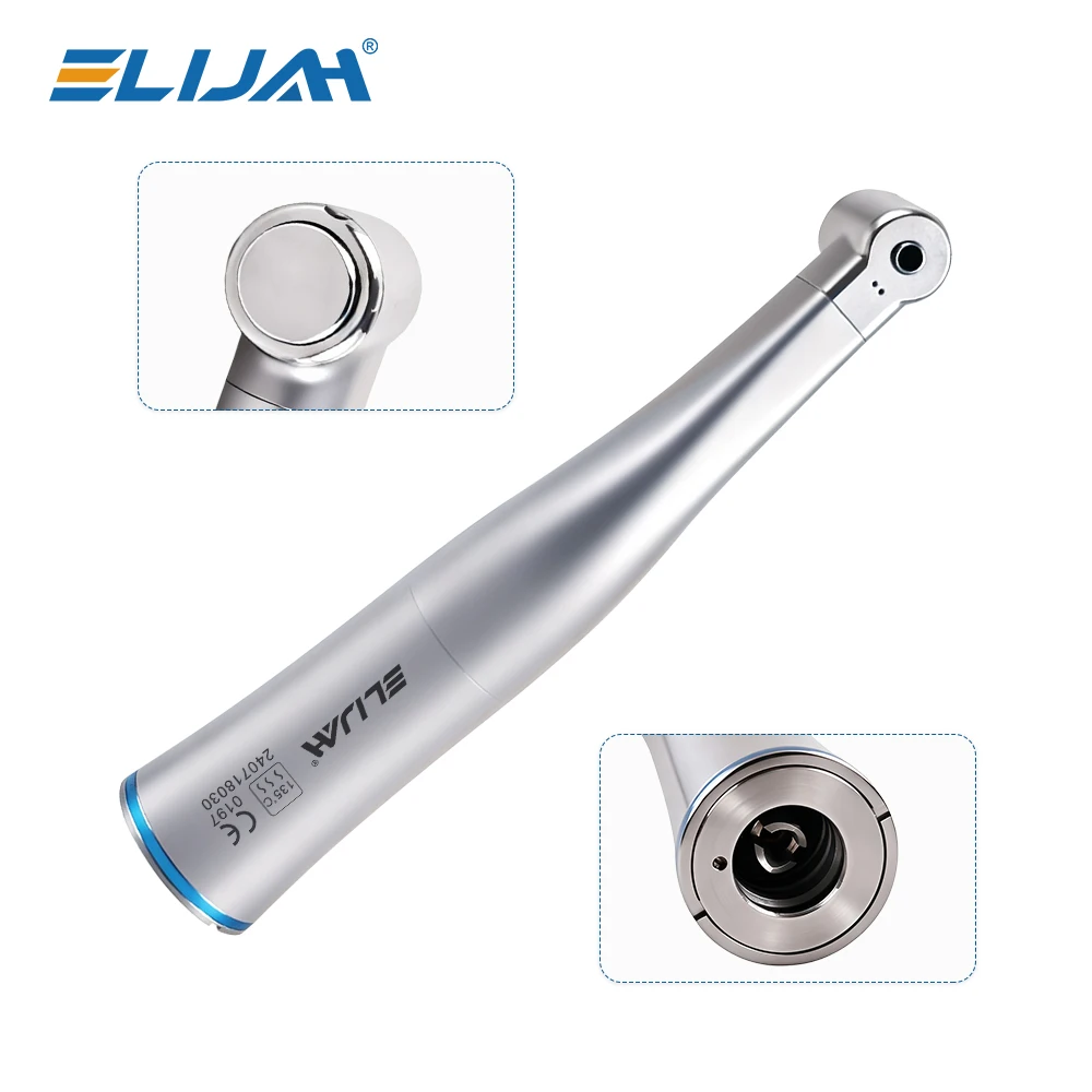 ELIJAH Optic Fiber Push Button 1:5/1:1 Dental-Winkelstück mit Glasfaser, Drehzahlerhöhendes Handstück, Roter Ring, Quattro Spray